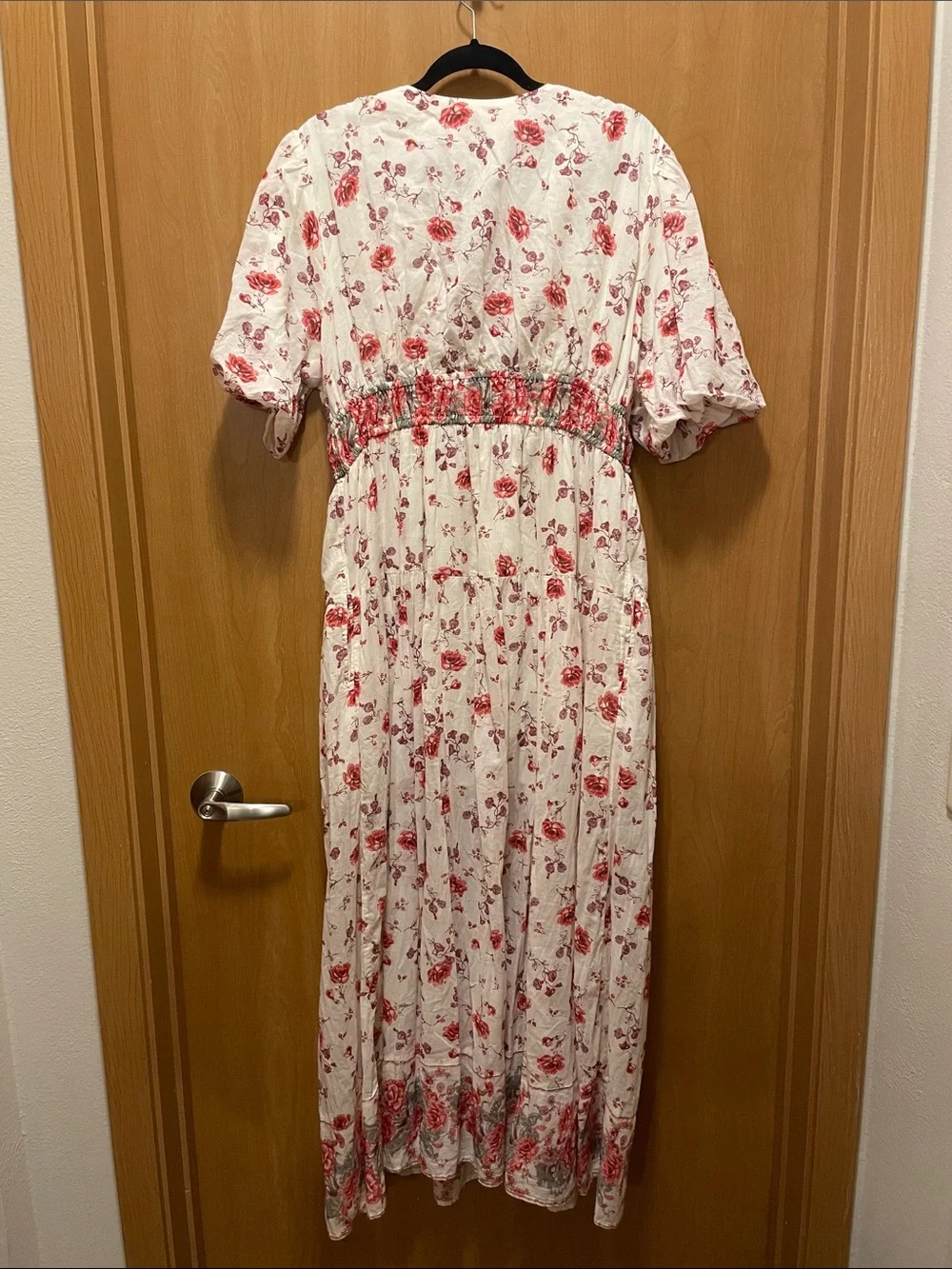 Free People White Maxi Dress with Red Floral Print